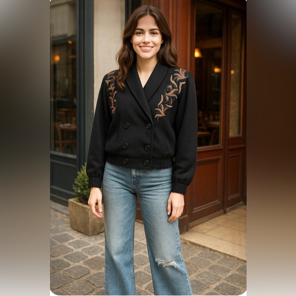 1980s JOSEPH HO  100% Wool Double Breasted Embroidered Bomber EUC - Picture 1 of 16